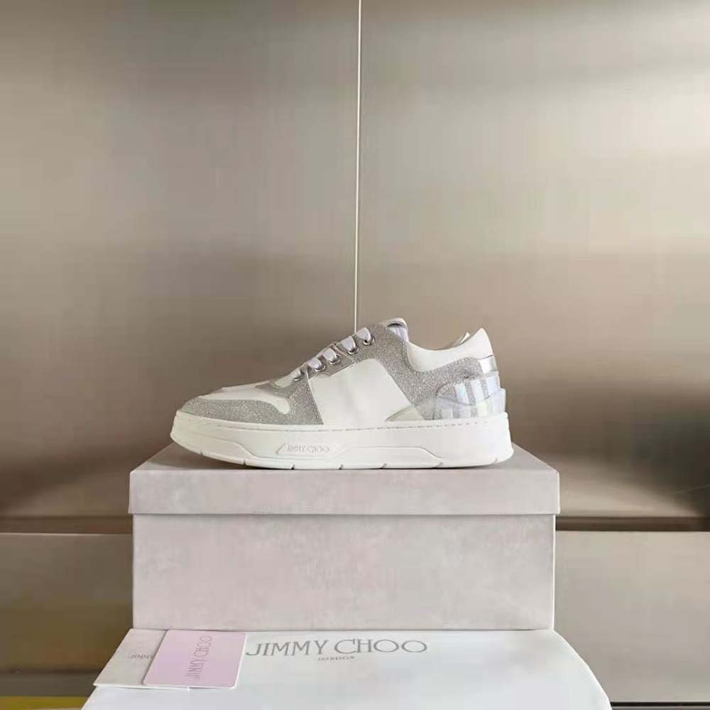 Jimmy Choo Women Florent/F White Leather Trainers with Glitter - image 6