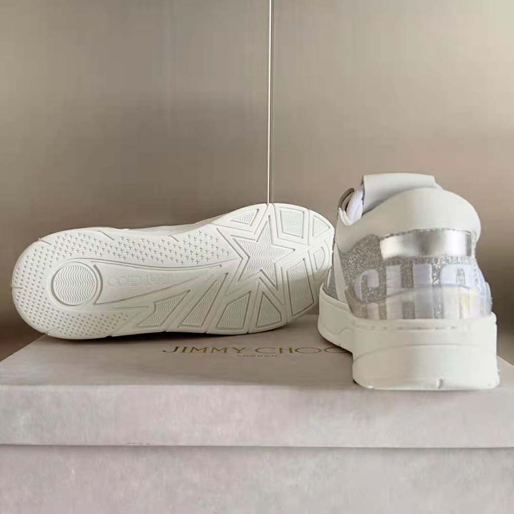 Jimmy Choo Women Florent/F White Leather Trainers with Glitter - image 10