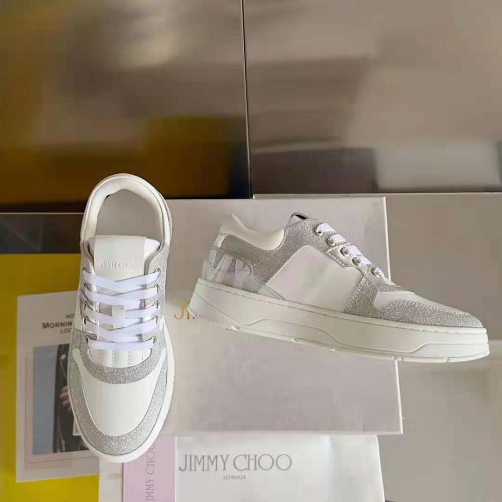 Jimmy Choo Women Florent/F White Leather Trainers with Glitter - image 5