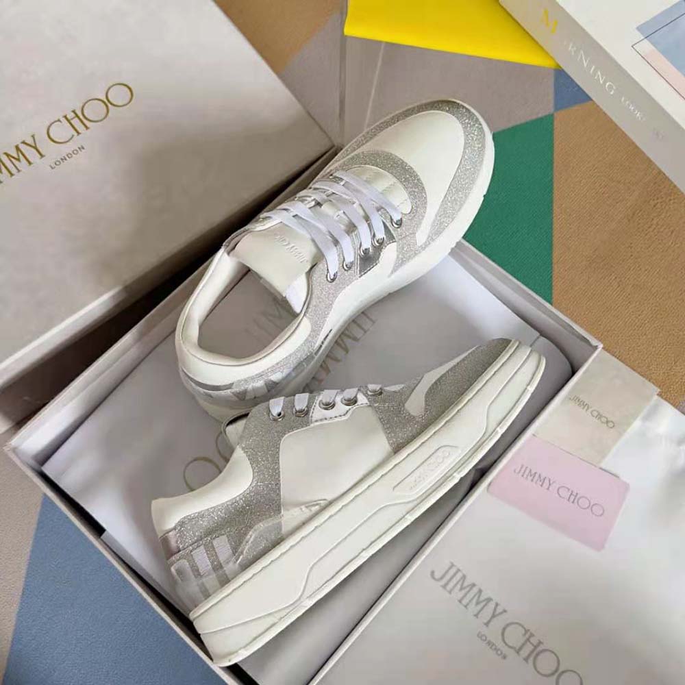 Jimmy Choo Women Florent/F White Leather Trainers with Glitter - image 8