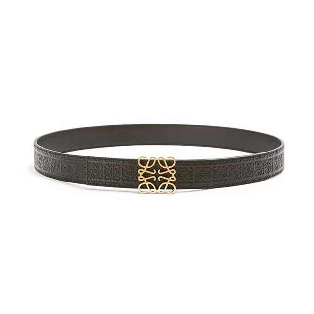 Front view of Loewe Unisex Reversible Repeat Belt in Silk Calfskin-Black