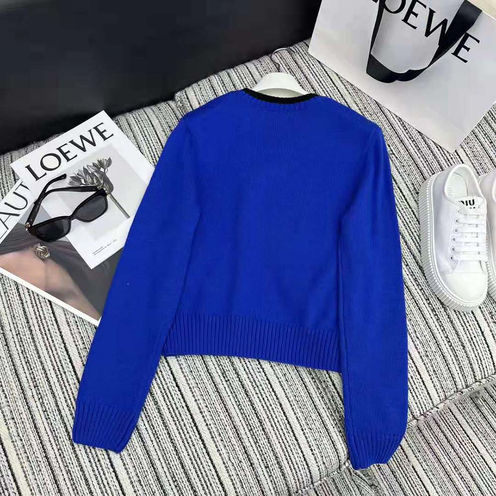 Side angle showing relaxed fit of Loewe Women Sweater in Blue