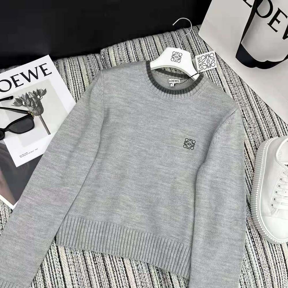 Side profile showing ribbed cuffs of Loewe Men Sweater in Wool-Gray
