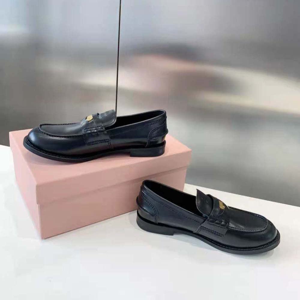 Miu Miu Women Brushed Leather Loafers-Black - image 6