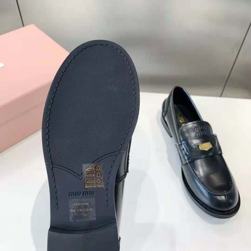 Miu Miu Women Brushed Leather Loafers-Black - image 10