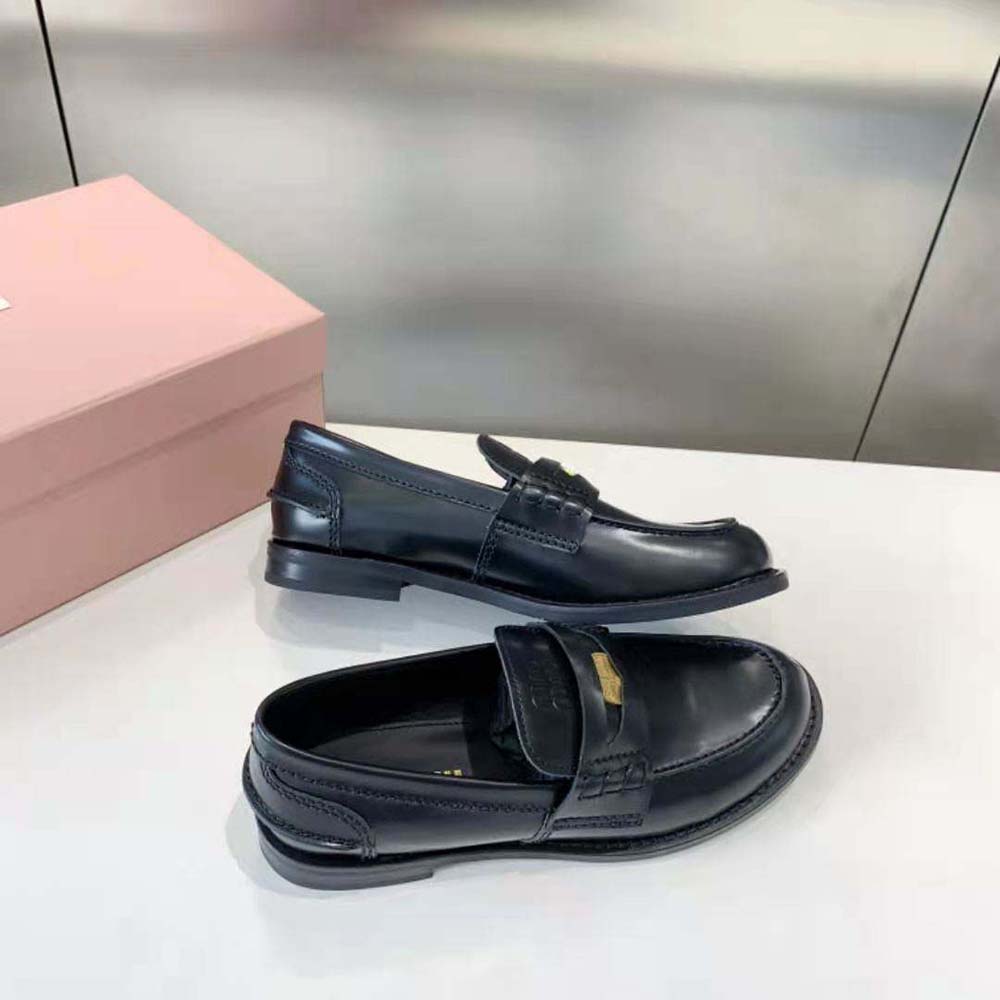 Miu Miu Women Brushed Leather Loafers-Black - image 5