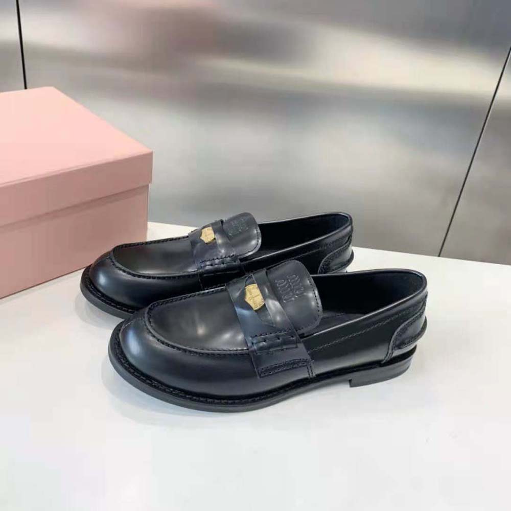 Miu Miu Women Brushed Leather Loafers-Black - image 4