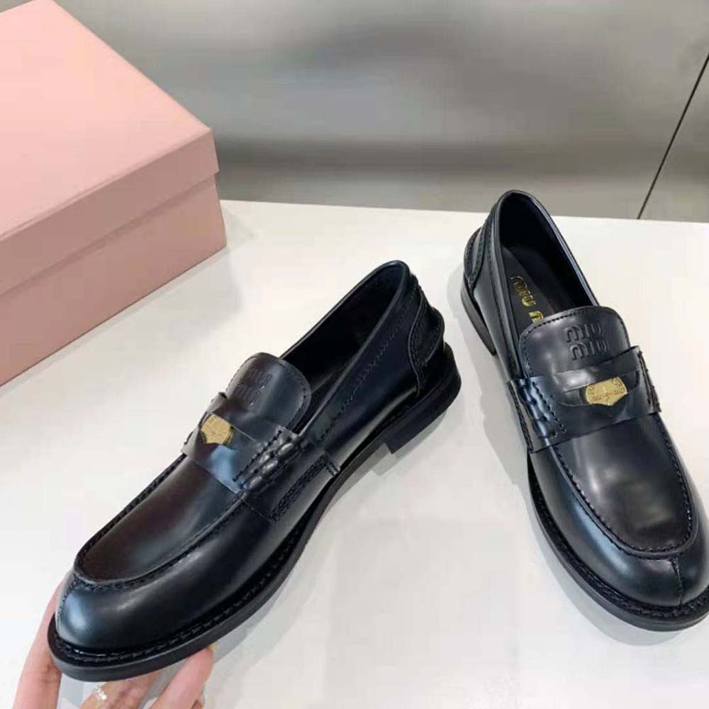 Miu Miu Women Brushed Leather Loafers-Black - image 9