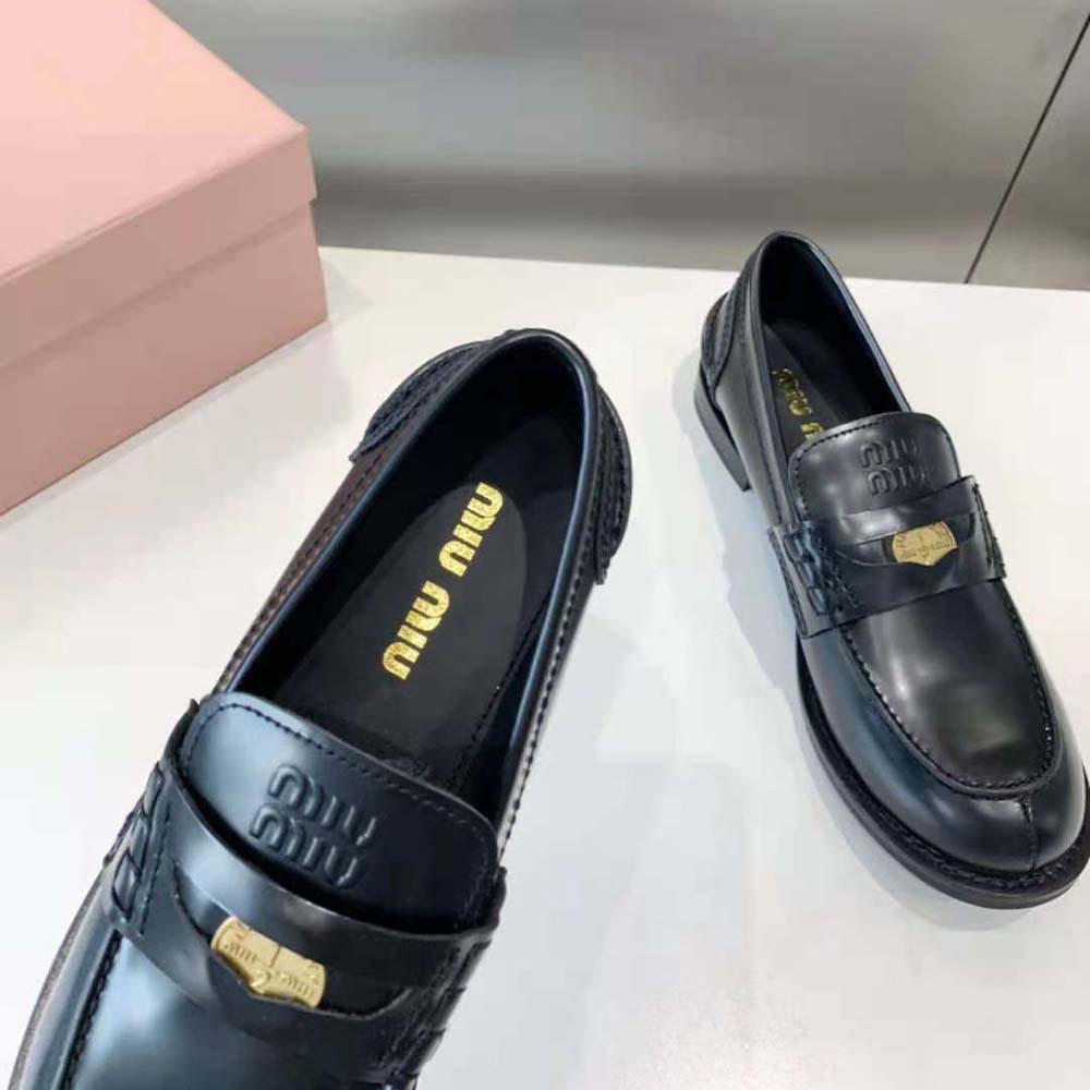 Miu Miu Women Brushed Leather Loafers-Black - image 8