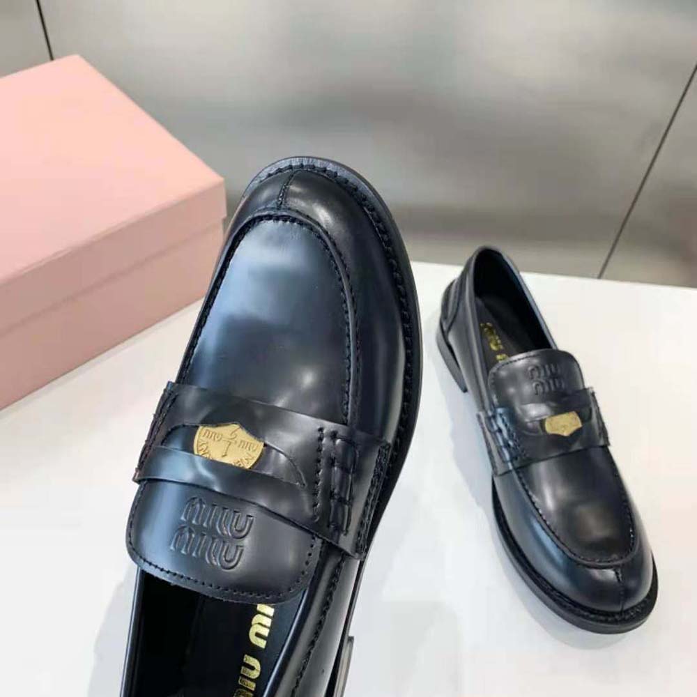Miu Miu Women Brushed Leather Loafers-Black - image 7