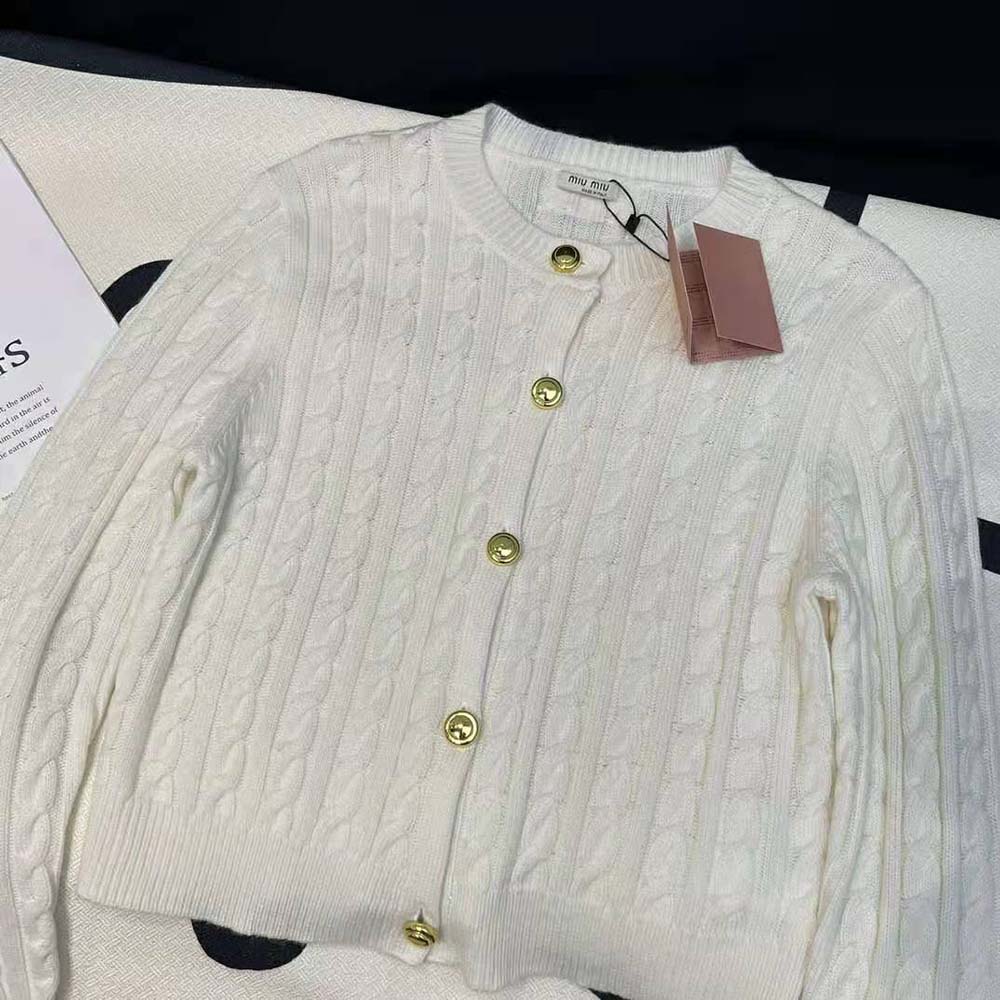 Miu Miu Women Cashmere Cardigan with Knit Logo Patch - image 5