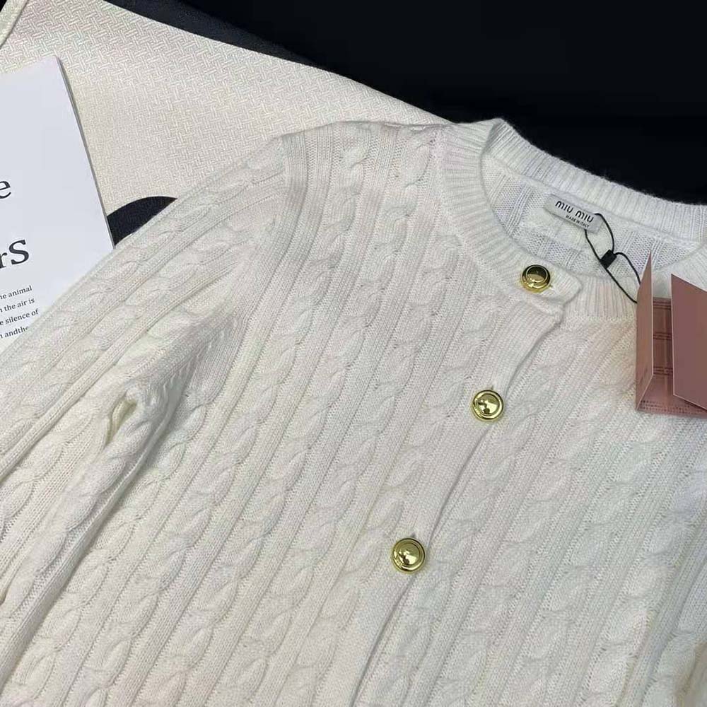 Miu Miu Women Cashmere Cardigan with Knit Logo Patch - image 9