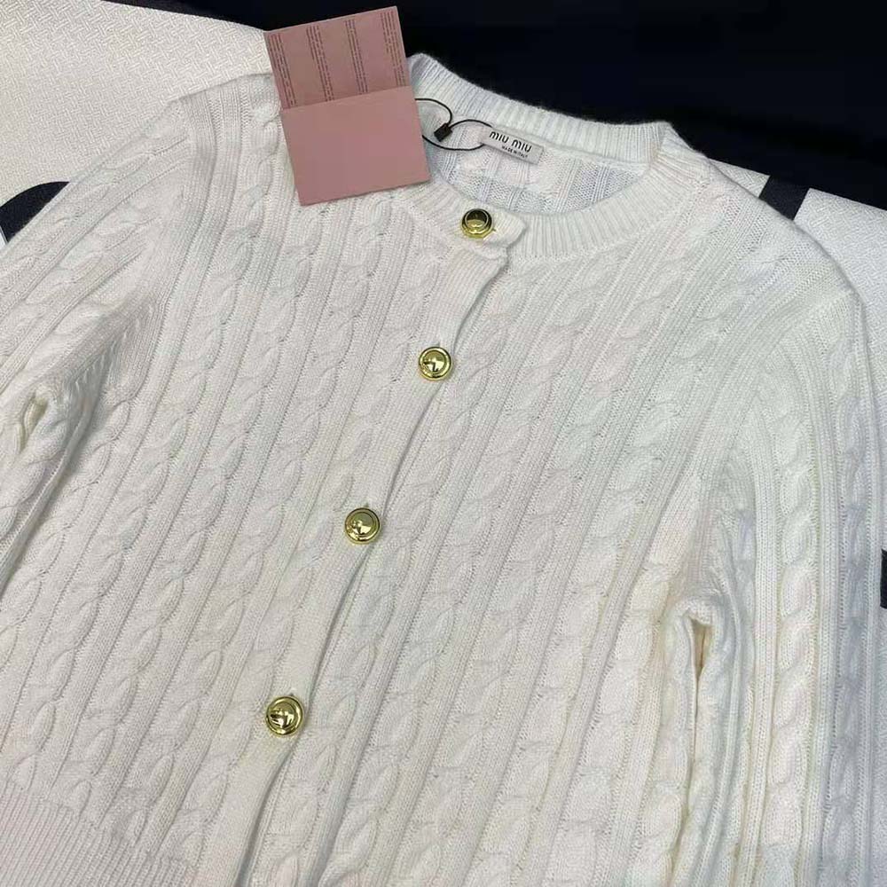 Miu Miu Women Cashmere Cardigan with Knit Logo Patch - image 8