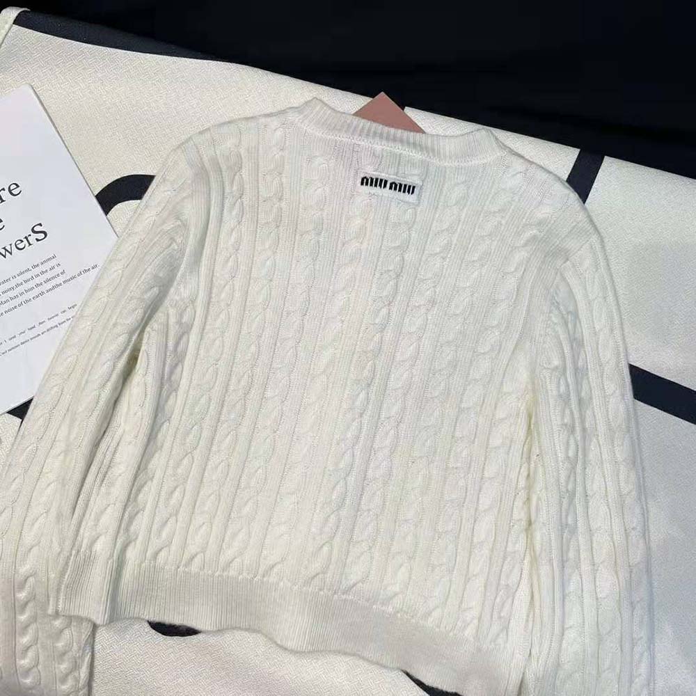 Miu Miu Women Cashmere Cardigan with Knit Logo Patch - image 6