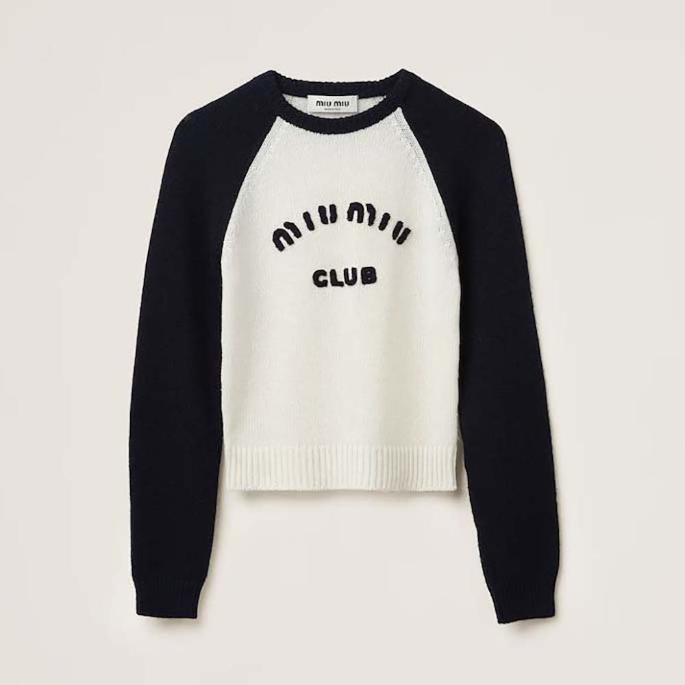 Front view of Miu Miu Women Cashmere Crew-neck Sweater in white