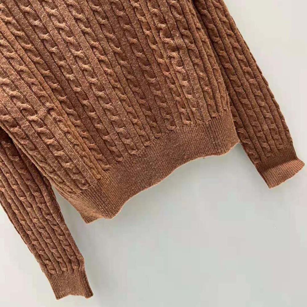 Miu Miu Women Cashmere Sweater with Knit Logo Patch-Brown - image 7