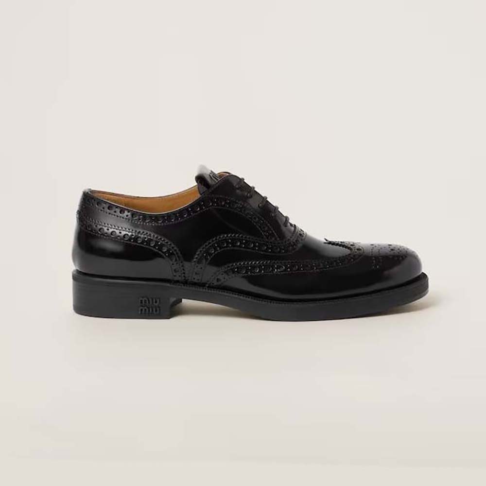 Side view of Miu Miu Women Church’s X Miu Miu Brushed Leather Oxford Brogue Shoes