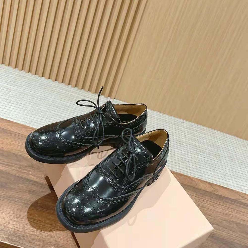 Top view showing black lace-up closure on Miu Miu Women Church’s X Miu Miu Shoes
