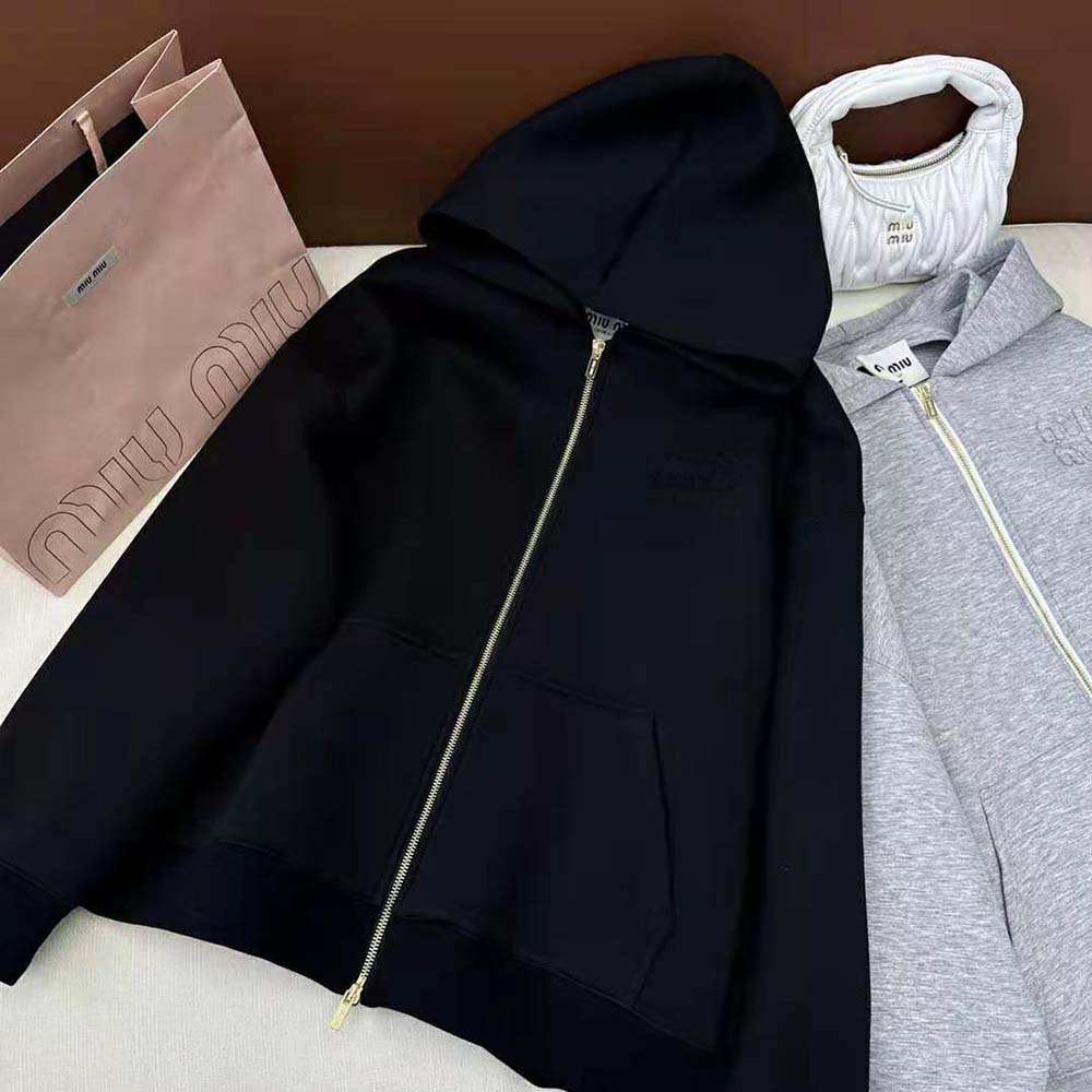 Close-up of embroidered logo detail on Miu Miu Women Cotton Hoodie