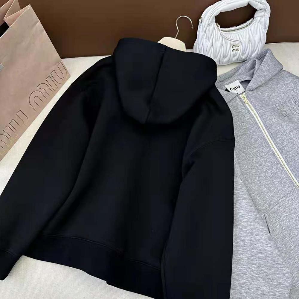 Miu Miu Women Cotton Hoodie with Embroidered Logo-Black - image 4