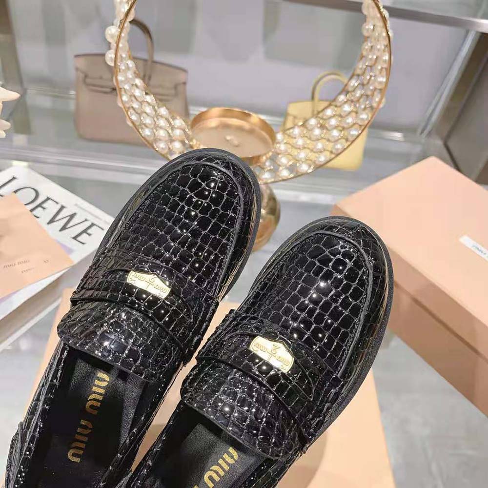 Miu Miu Women Croco-print Leather Penny Loafers - image 8