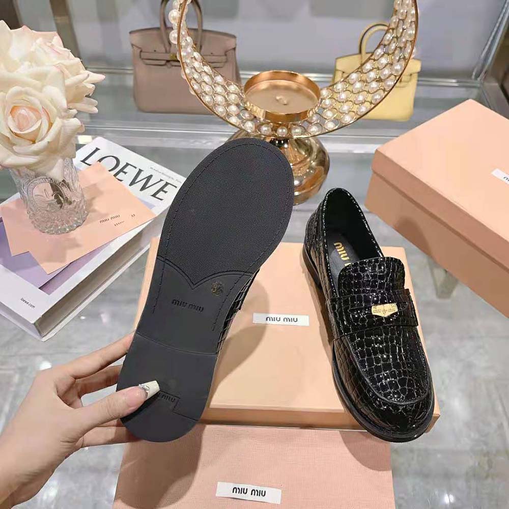 Miu Miu Women Croco-print Leather Penny Loafers - image 10