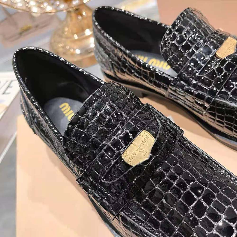 Miu Miu Women Croco-print Leather Penny Loafers - image 9