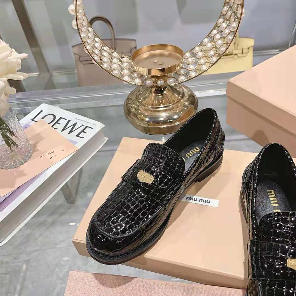 Miu Miu Women Croco-print Leather Penny Loafers - image 6