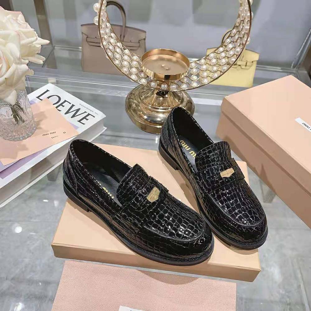 Miu Miu Women Croco-print Leather Penny Loafers - image 4
