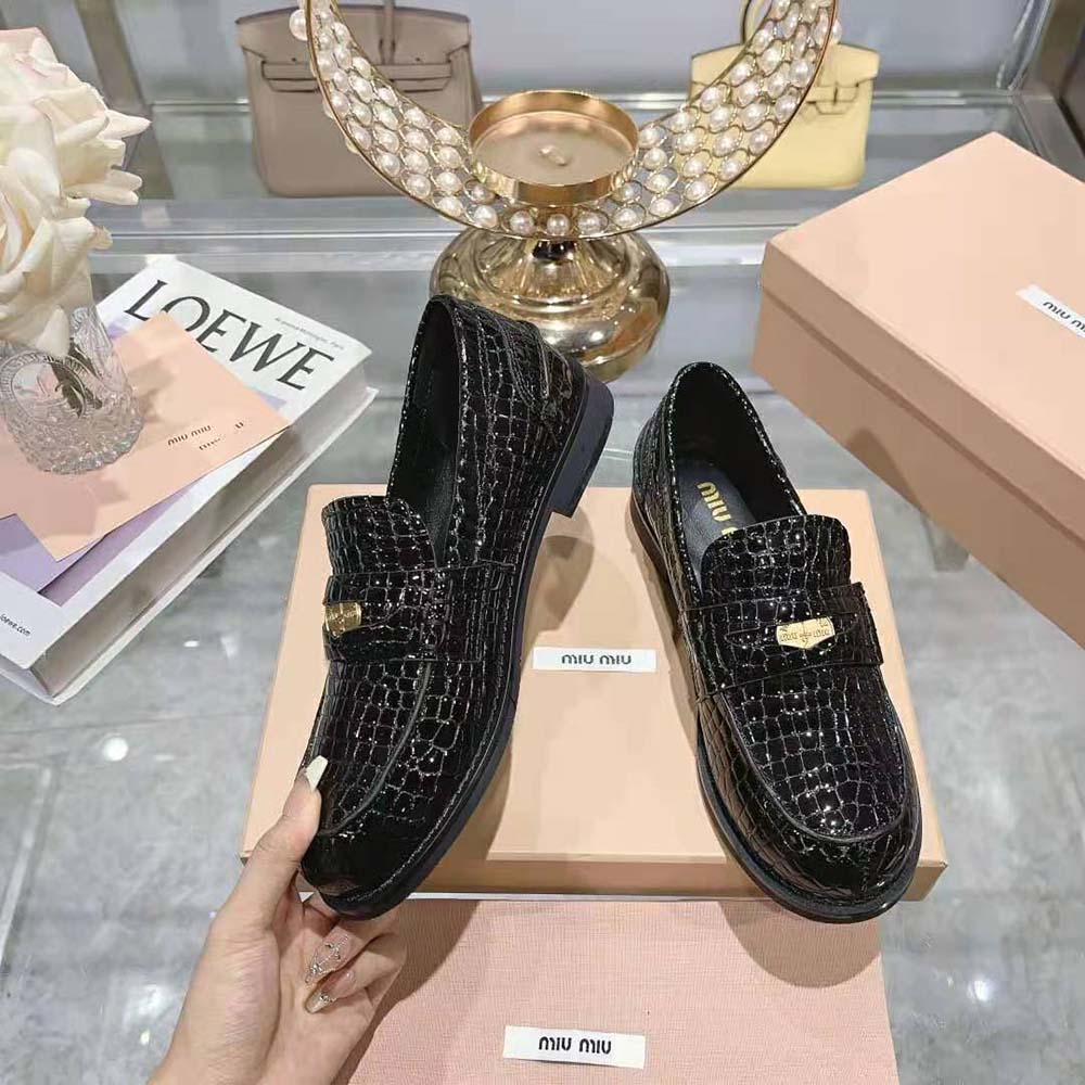Miu Miu Women Croco-print Leather Penny Loafers - image 5