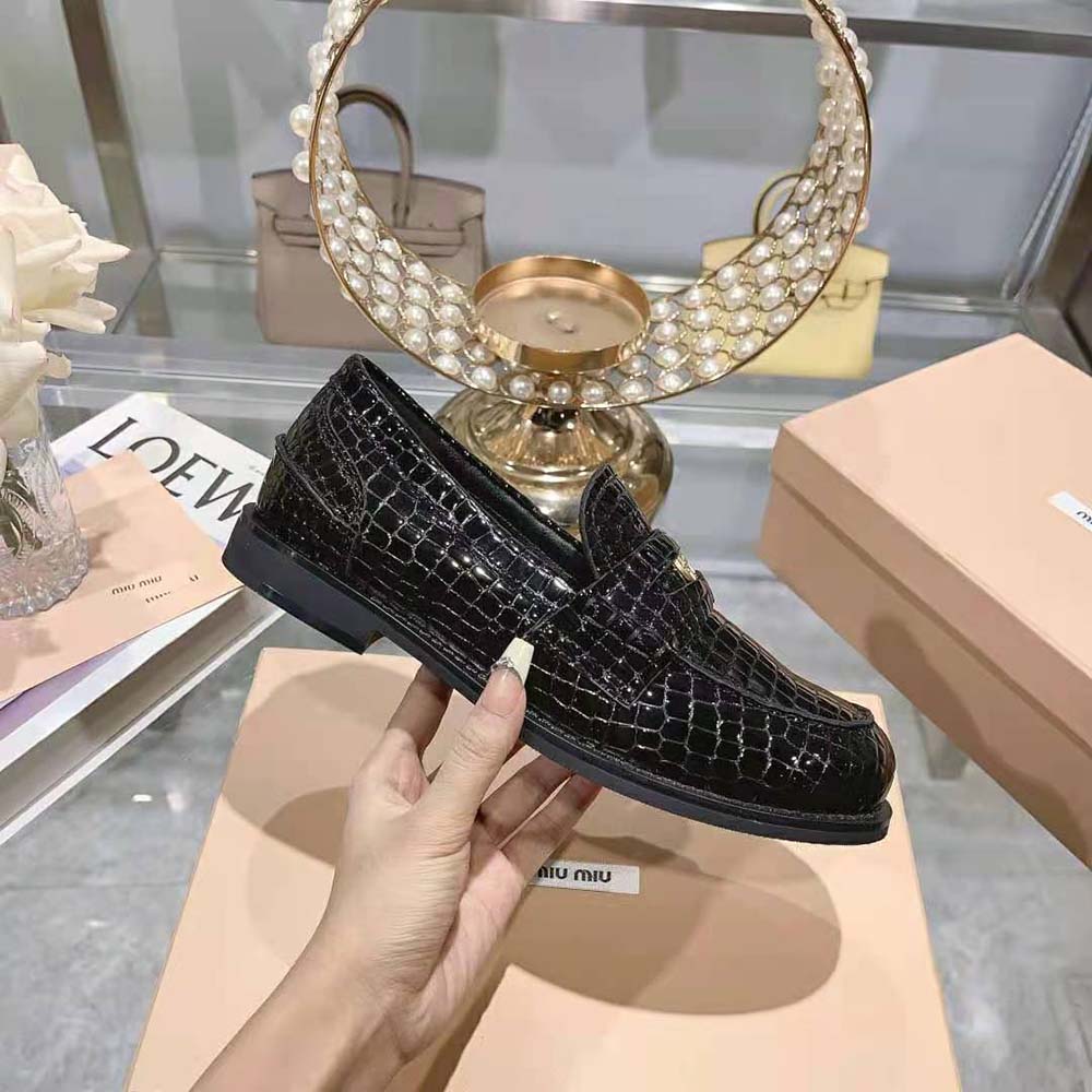 Miu Miu Women Croco-print Leather Penny Loafers - image 7