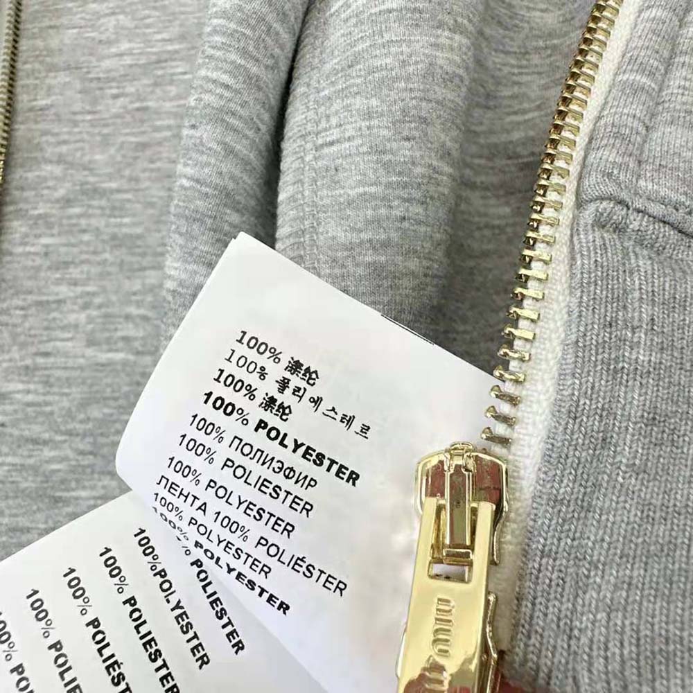 Miu Miu Women Embroidered Cotton Fleece Hoodie with Embroidered Logo-Silver - image 10