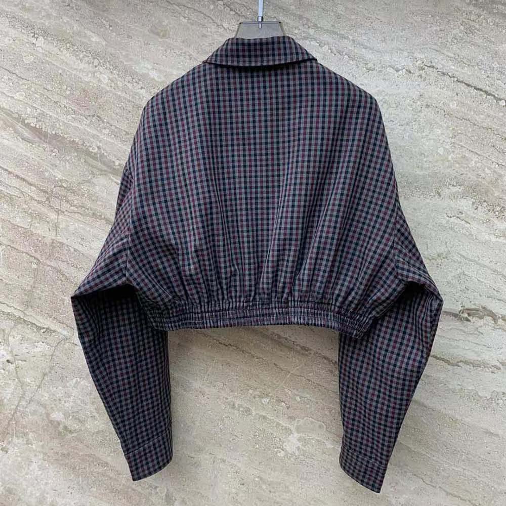 Side angle showing silhouette of Miu Miu Women Gingham Check Blouson Jacket