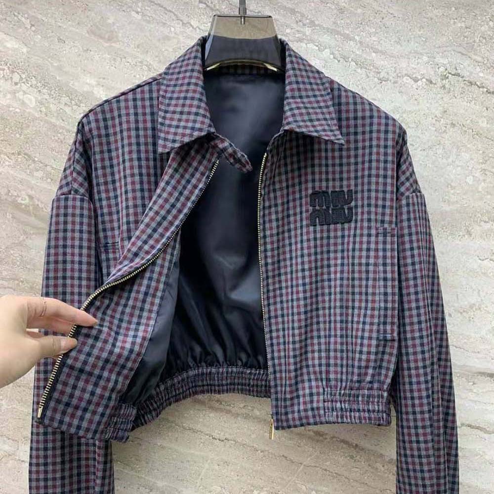 Miu Miu Women Gingham Check Blouson Jacket - image 4