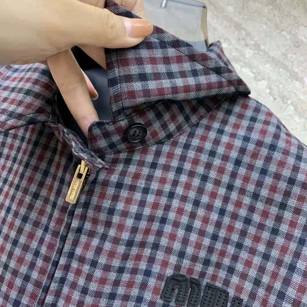 Miu Miu Women Gingham Check Blouson Jacket - image 9