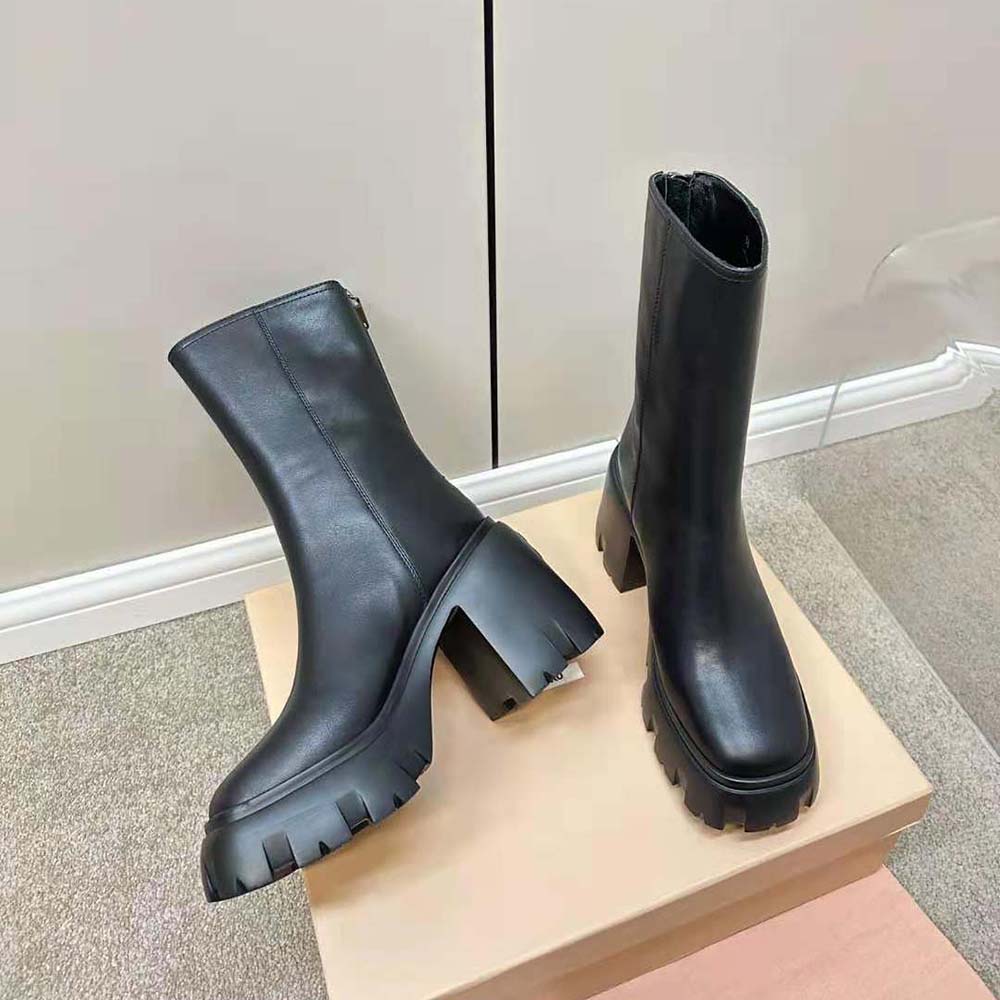 Miu Miu Women Leather Booties in EVA Sole with Logo-Black - image 6
