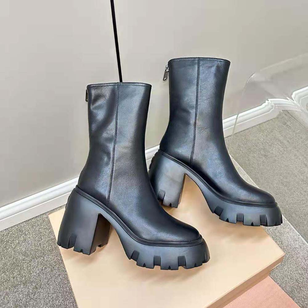 Miu Miu Women Leather Booties in EVA Sole with Logo-Black - image 5
