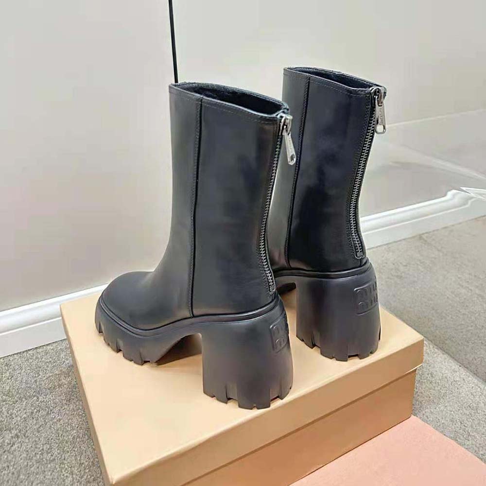 Miu Miu Women Leather Booties in EVA Sole with Logo-Black - image 7