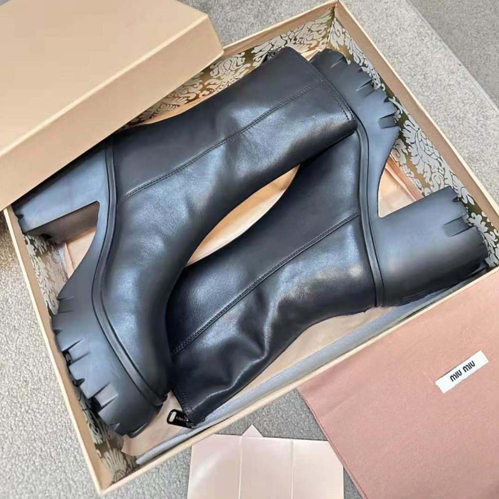 Miu Miu Women Leather Booties in EVA Sole with Logo-Black - image 8