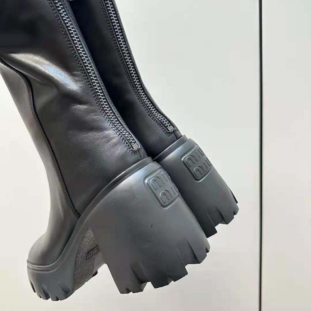 Miu Miu Women Leather Booties in EVA Sole with Logo-Black - image 10