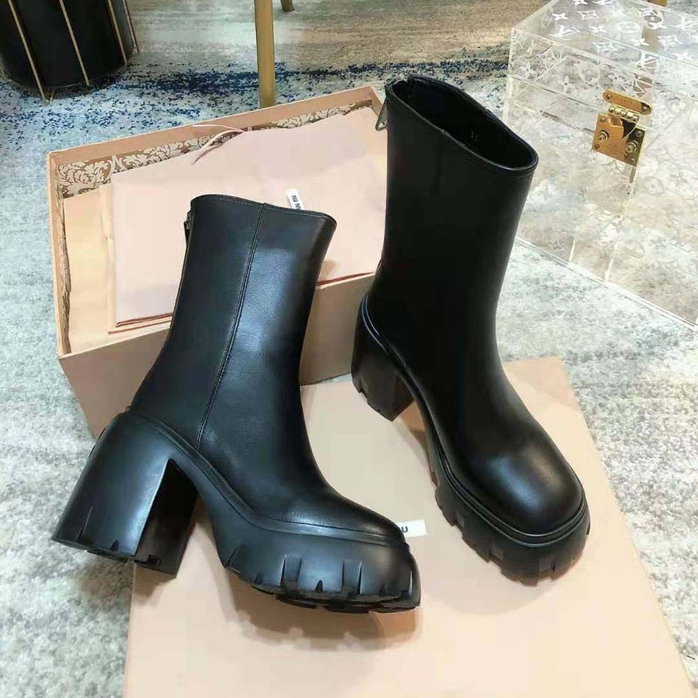 Miu Miu Women Leather Booties with EVA Sole with Logo - image 4