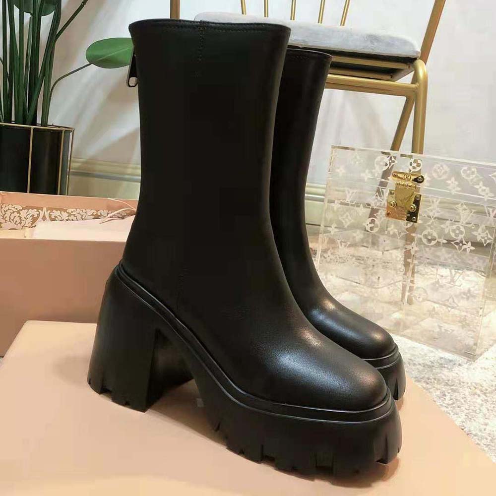 Miu Miu Women Leather Booties with EVA Sole with Logo - image 5