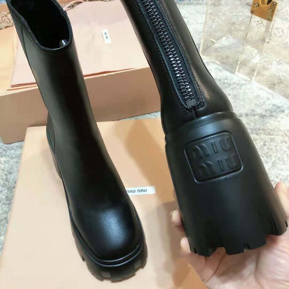 Miu Miu Women Leather Booties with EVA Sole with Logo - image 7