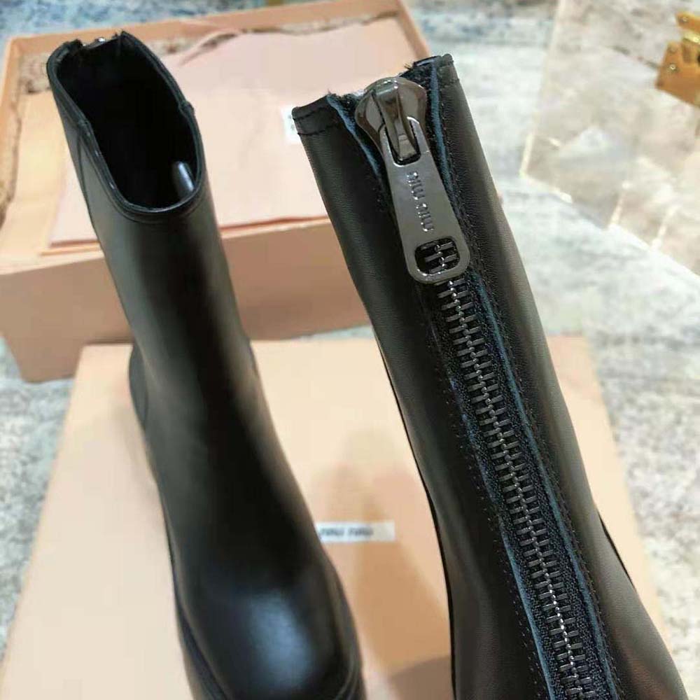 Miu Miu Women Leather Booties with EVA Sole with Logo - image 6