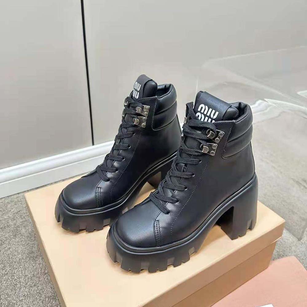 Miu Miu Women Leather Booties with EVA Sole with Logo-Black - image 4