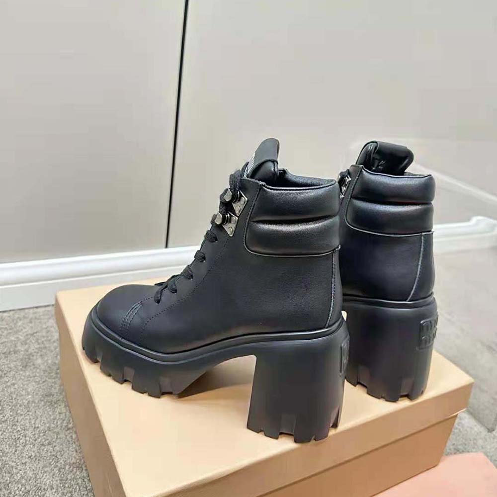 Miu Miu Women Leather Booties with EVA Sole with Logo-Black - image 7