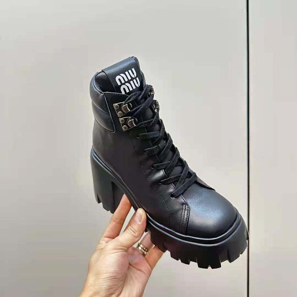 Miu Miu Women Leather Booties with EVA Sole with Logo-Black - image 6