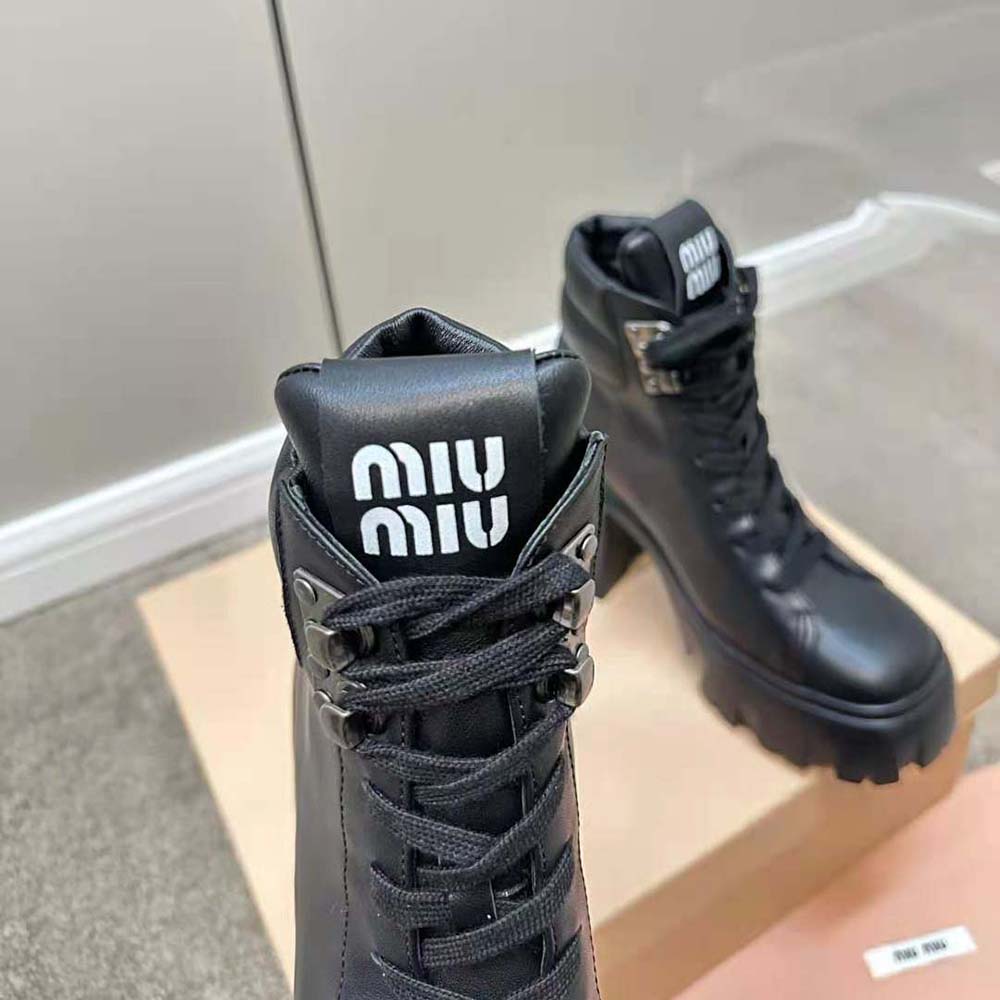Miu Miu Women Leather Booties with EVA Sole with Logo-Black - image 8