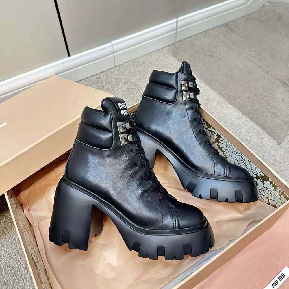 Miu Miu Women Leather Booties with EVA Sole with Logo-Black - image 5