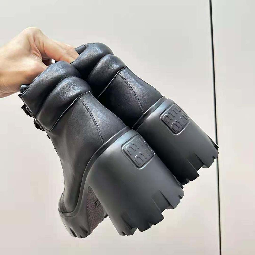 Miu Miu Women Leather Booties with EVA Sole with Logo-Black - image 9